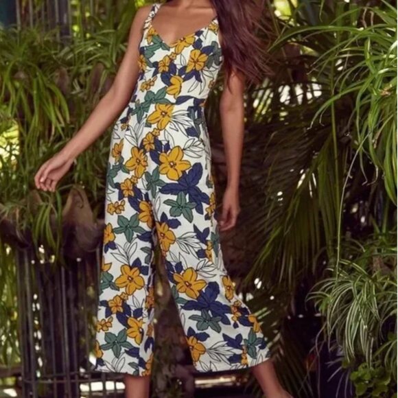 JOA Fiorenza Ivory Floral Print Midi Jumpsuit - Picture 3 of 6